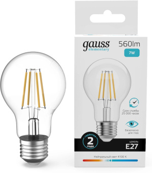 Лампа филам. Gauss Filament 7Вт цок.:E27 груша св.свеч.бел.нейт. (упак.:10шт) (22227) от магазина РЭССИ