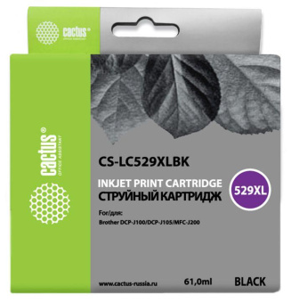 Картридж струйный Cactus CS-LC529XLBK черный (61мл) для Brother DCP-J100/J105/J200 от магазина РЭССИ