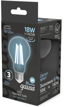 Лампа филам. Gauss Filament 18Вт цок.:E27 груша св.свеч.бел.нейт. (упак.:10шт) (102902218) от магазина РЭССИ
