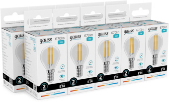 Лампа филам. Gauss Filament 10Вт цок.:E14 шар св.свеч.бел.нейт. (упак.:10шт) (52120) от магазина РЭССИ