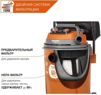Универсальный пылесос c розеткой DAEWOO DAVC 2000S от магазина РЭССИ