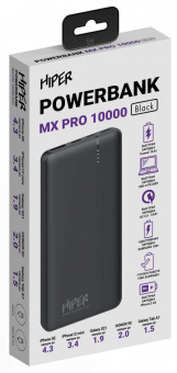 Мобильный аккумулятор Hiper MX Pro 10000 10000mAh 3A QC PD 1xUSB черный (MX PRO 10000 BLACK) от магазина РЭССИ