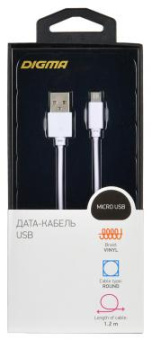 Кабель Digma MICROUSB-1.2M-WH USB (m)-micro USB (m) 1.2м белый от магазина РЭССИ
