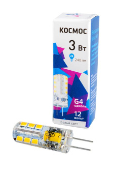 Лампа светодиодная КОСМОС LED3wJCG412v45 3Вт 12В G4 4500K от магазина РЭССИ