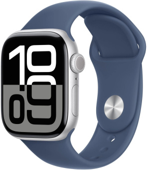 Смарт-часы Apple Watch Series 10 A2997 42мм OLED корп.серебристый Sport Band рем.синий разм.брасл.:150-200мм (MWWC3LW/A) от магазина РЭССИ