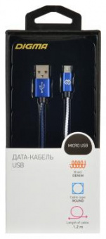 Кабель Digma MICROUSB-1.2M-BRAIDED-BL USB (m)-micro USB (m) 1.2м синий от магазина РЭССИ