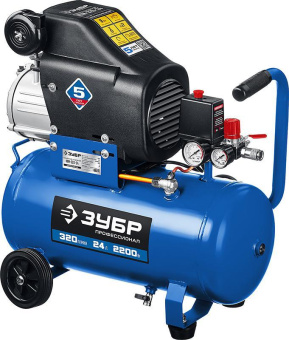 Компрессор поршневой Зубр КПМ-320-24 масляный 320л/мин 24л 2200Вт синий от магазина РЭССИ