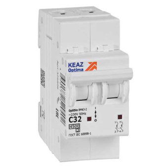 Выключатель автоматический двухполюсный 32А C 4,5кА AC OptiDin BM63-2C32-4,5-УХЛ3 от магазина РЭССИ