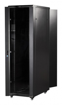 Шкаф коммутационный Lanmaster (TWT-CBB-42U-6X8-G1) напольный 42U 600x800мм пер.дв.стекл задн.дв.спл.стал.лист 2-хст. 2 бок.пан. 800кг черный IP20 от магазина РЭССИ