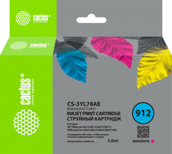 Картридж струйный Cactus CS-3YL78AE 912 пурпурный (5мл) для HP OfficeJet 8010/8012/8013/8014/8015/8020/8025 от магазина РЭССИ