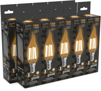 Лампа филам. Gauss Filament 13Вт цок.:E14 свеча св.свеч.бел.теп. (упак.:10шт) (104801113) от магазина РЭССИ