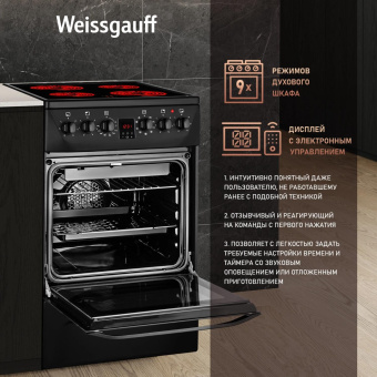 Плита Электрическая Weissgauff WES 2V16 BE Premium Line черный от магазина РЭССИ