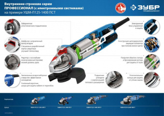 Углошлифовальная машина Зубр УШМ-П125-1400 ПСТ 1400Вт 11000об/мин рез.шпин.:M14 d=125мм от магазина РЭССИ