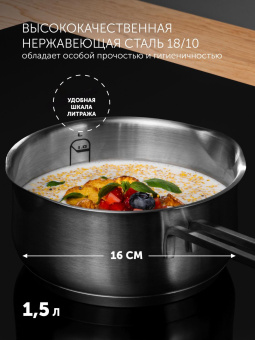 Ковш Polaris Solid-16SP 1.5л. d=16см (с крышкой) серебристый (15129) от магазина РЭССИ