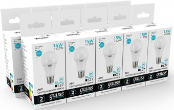 Лампа светодиодная Gauss Elementary 15Вт цок.:E27 груша 220B 4100K св.свеч.бел.ней. A60 (упак.:10шт) (23225) от магазина РЭССИ