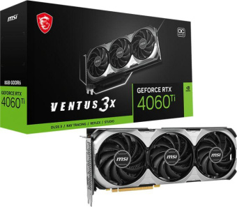 Видеокарта MSI PCI-E 4.0 RTX 4060 TI VENTUS 3X E 8G OC NVIDIA GeForce RTX 4060TI 8Gb 128bit GDDR6 2565/18000 HDMIx1 DPx3 HDCP Ret от магазина РЭССИ