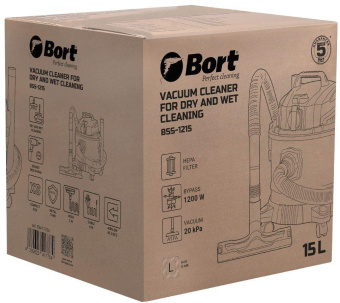 Строительный пылесос Bort BSS-1215 1200Вт (уборка: сухая/влажная) синий от магазина РЭССИ