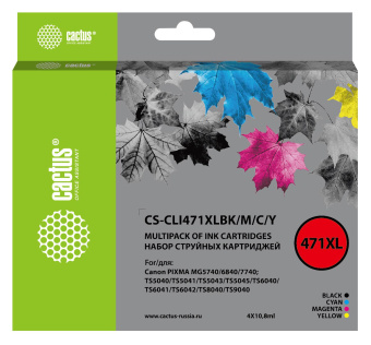 Картридж струйный Cactus CS-CLI471XLBK/M/C/Y фото черный/голубой/пурпурный/желтый набор (43.2мл) для Canon TS5040/MG5740/MG6840/MG7740 от магазина РЭССИ