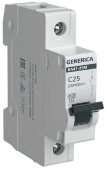 Автоматический выключатель ВА47-29М 1P 25А 4,5кА C GENERICA от магазина РЭССИ