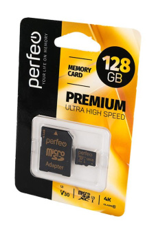 Носитель информации PERFEO microSDXC 128GB High-Capacity (Class 10) UHS-3 V30 с адаптером BL1 от магазина РЭССИ