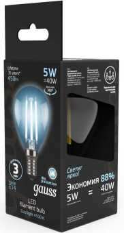Лампа филам. Gauss Filament 5Вт цок.:E14 свеча 220B 4100K св.свеч.бел.нейт. (упак.:1шт) (105801205) от магазина РЭССИ
