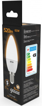 Лампа светодиодная Gauss Black 6.5Вт цок.:E14 свеча 220B 3000K св.свеч.бел.теп. C37 (упак.:10шт) (103101107) от магазина РЭССИ