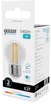 Лампа филам. Gauss Filament 8Вт цок.:E27 шар св.свеч.бел.нейт. (упак.:10шт) (52228) от магазина РЭССИ