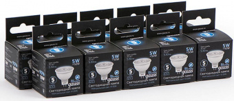 Лампа светодиодная Gauss Black 5Вт цок.:GU5.3 рефлектор 220B 4100K св.свеч.бел.ней. MR16 (упак.:10шт) (101505205) от магазина РЭССИ