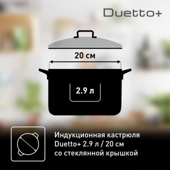 Кастрюля Tefal Duetto+ G7194455 2.9л. d=20см (с крышкой) серебристый (2100113151) от магазина РЭССИ