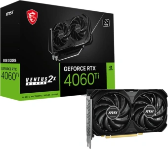 Видеокарта MSI PCI-E 4.0 RTX 4060 Ti 8G VENTUS 2X BLACK E1 NVIDIA GeForce RTX 4060TI 8Gb 128bit GDDR6 2535/18000 HDMIx1 DPx3 HDCP Ret от магазина РЭССИ