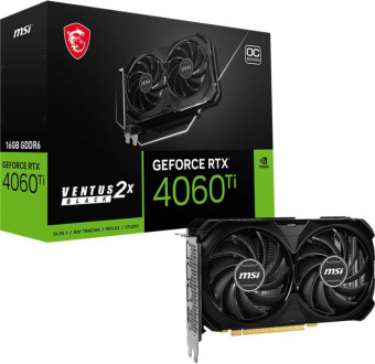 Видеокарта MSI PCI-E 4.0 RTX 4060 Ti VENTUS 2X BLACK 16GOC NVIDIA GeForce RTX 4060TI 16384Mb 128 GDDR6 2610/18000 HDMIx1 DPx3 HDCP Ret от магазина РЭССИ