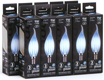 Лампа светодиодная Gauss Filament 9Вт цок.:E14 свеча на ветру 220B 4100K св.свеч.бел.ней. CF35 (упак.:1шт) (104801209) от магазина РЭССИ