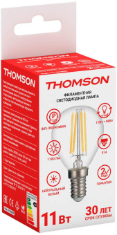 Лампа светодиодная Thomson Filament TH-B2088 11Вт цок.:E14 шар 220B 4500K св.свеч.бел.нейт. Globe (упак.:1шт) от магазина РЭССИ