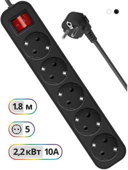 Сетевой удлинитель Defender G518 1.8м (5 розеток) черный (коробка) от магазина РЭССИ