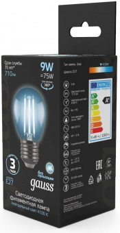 Лампа филам. Gauss 9Вт цок.:E27 шар 220B 4100K св.свеч.бел.ней. G45 (упак.:10шт) (105802209) от магазина РЭССИ