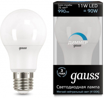 Лампа светодиодная Gauss 102502211-D 11Вт цок.:E27 груша 220B 4100K св.свеч.бел.ней. A60 (упак.:1шт) от магазина РЭССИ