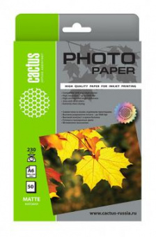Фотобумага Cactus CS-MA623050 10x15/230г/м2/50л./белый матовое для струйной печати от магазина РЭССИ