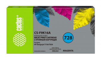 Картридж струйный Cactus CS-F9K16A 728XXL пурпурный (300мл) для HP DesignJet T730, T830 от магазина РЭССИ