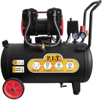 Компрессор поршневой P.I.T. PAC24-C2 безмасляный 210л/мин 24л 1500Вт черный/красный от магазина РЭССИ