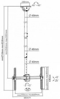 Кронштейн для телевизора Arm Media LCD-3000 черный 32"-90" макс.55кг потолочный поворот и наклон от магазина РЭССИ