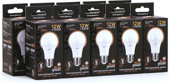 Лампа светодиодная Gauss A60 12Вт цок.:E27 шар 220B 3000K св.свеч.бел.теп. A60 (упак.:10шт) (102502112) от магазина РЭССИ