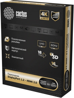 Переходник аудио-видео Cactus CS-DP-HDMI-ADR DisplayPort (m)/HDMI (f) позолоч.конт. черный от магазина РЭССИ