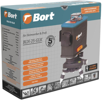 Уровень лазер. Bort BLN-25-GLK 2кл.лаз. 550нм цв.луч. зеленый 3луч. (93410952) от магазина РЭССИ