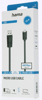 Кабель Hama H-200608 00200608 USB (m)-micro USB (m) 1.5м черный от магазина РЭССИ