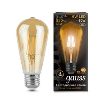 Лампа филам. Gauss Filament ST64 6Вт цок.:E27 эдисон 220B 2400K св.свеч.бел.теп. (упак.:1шт) (102802006) от магазина РЭССИ