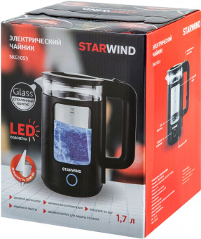 Чайник электрический Starwind SKG1053 1.7л. 1800Вт черный (корпус: стекло) от магазина РЭССИ