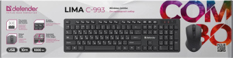 Клавиатура + мышь Defender Lima C-993 клав:черный мышь:черный USB беспроводная Multimedia (45993) от магазина РЭССИ