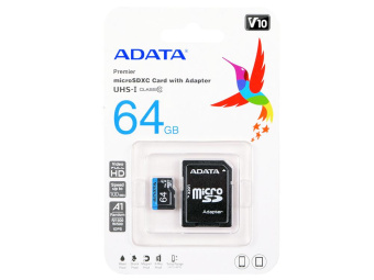 Флеш карта microSDXC A-Data 64GB AUSDX64GUICL10A1-RA1 Premier Pro + adapter от магазина РЭССИ