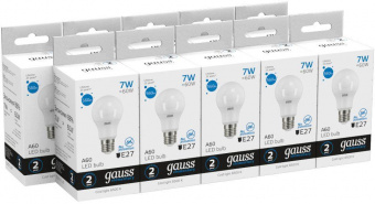 Лампа светодиодная Gauss Elementary 7Вт цок.:E27 груша 220B 6500K св.свеч.бел.хол. A60 (упак.:10шт) (23237A) от магазина РЭССИ