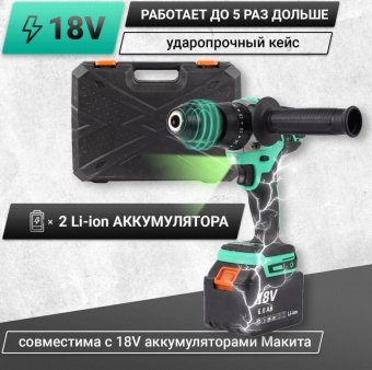 Дрель-шуруповерт Zitrek Green Impact 18V 1800Вт аккум. патрон:быстрозажимной (кейс в комплекте) (063-4046) от магазина РЭССИ